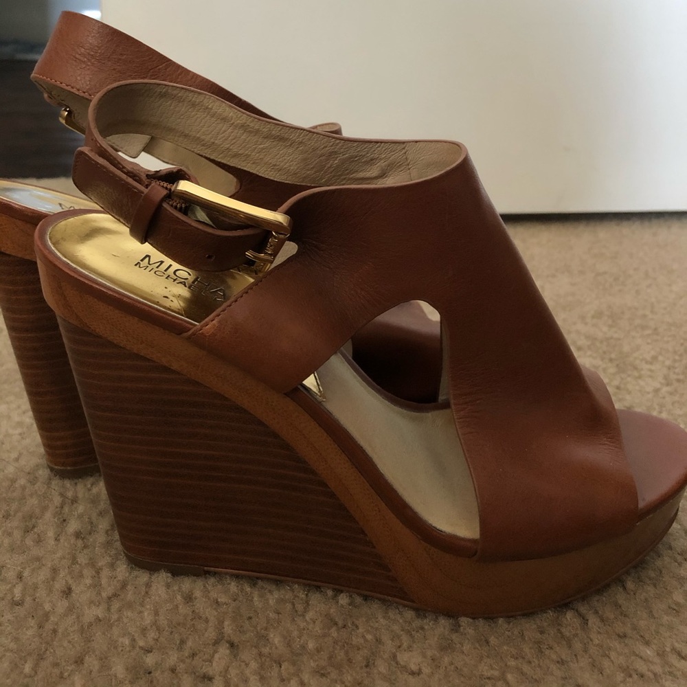 Michael Kors brown leather wedges